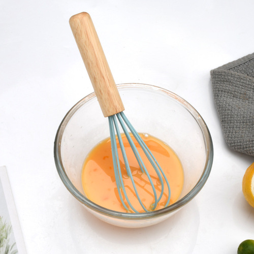 Wooden handle silicone egg beater manual milk beater kitchen mixer hand-held egg beater milk foam baking mixer