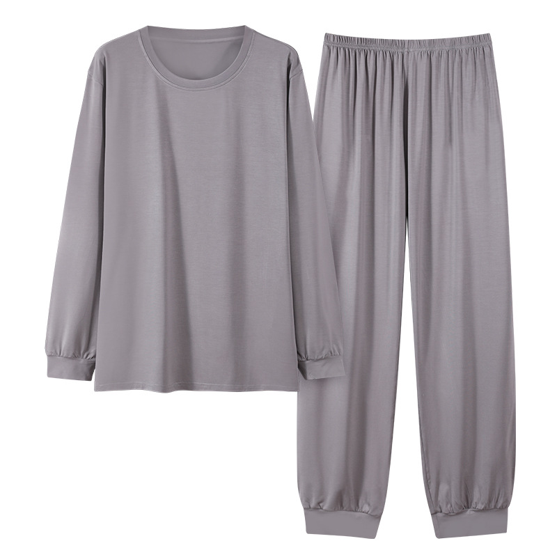 Pijamas modales para hombres primavera y otoño pantalones largos de mangas largas sueltos de tamaño grande verano para hombres simple set de ropa de casa gris