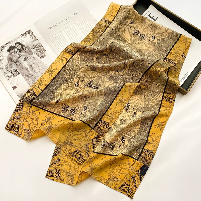 Yellow silk autumn universal thin scarf, neckerchief