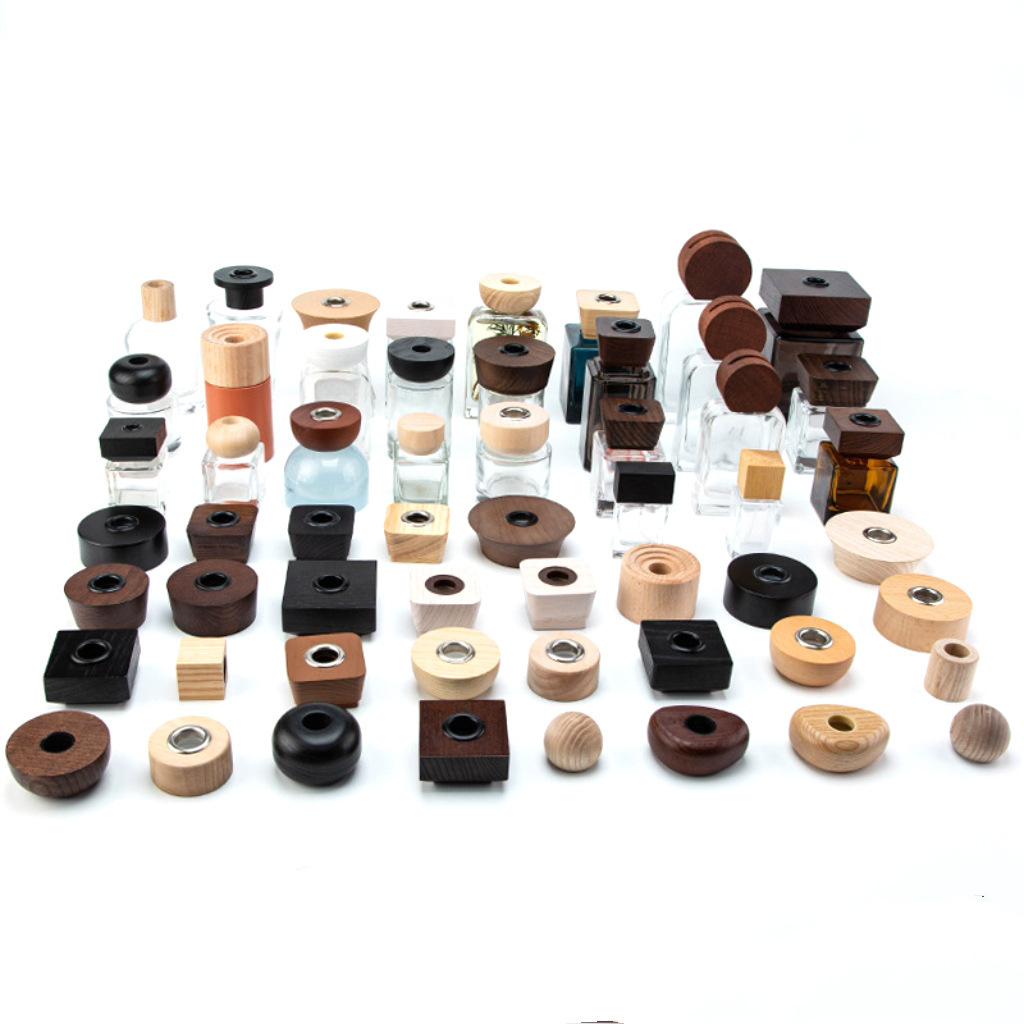Tapa de perfume de madera maciza, tapa esférica hueca irregular, difusor de incienso sin llama, tapa de botella de 28 y 20 hilos, botella de vidrio, madera.