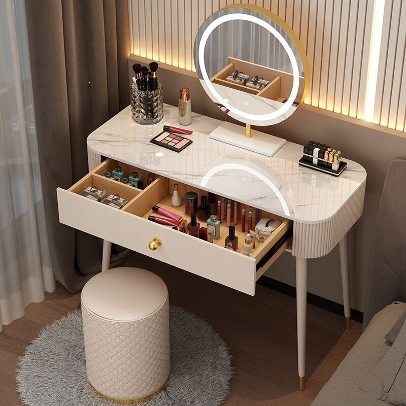 Solid Wood Slate Countertop Bedroom Dressing Table Modern Minimalist Trendy Makeup Table Light Luxury Style Storage Desk Makeup Table Solid Wood Slate Countertop Bedroom Dressing Table Modern Minimalist Trendy Makeup Table Light Luxury Style Storage Desk Makeup Table