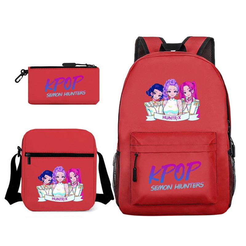 Cross-Border New Product K-Pop Demon Hunter Three-Piece Set, Primary and Secondary School Students’ Schoolbags, Men’S and Women’S Junior High School Students’ Large-Capacity Backpacks