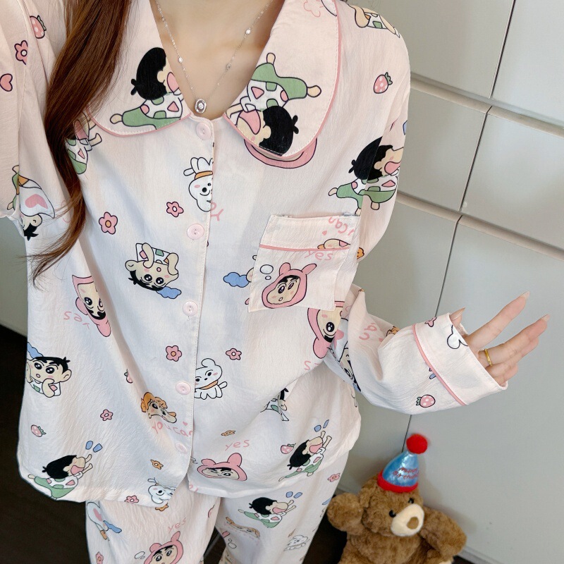 2026 Autumn Pajamas Cloud Cotton Long Sleeve Long Pants Cartoon Doll Collar Home Wear Set (Without Chest Pad) 2026 Autumn Pajamas Cloud Cotton Long Sleeve Long Pants Cartoon Doll Collar Home Wear Set (Without Chest Pad)