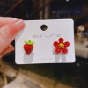 South Korean silver needle, fruit goods, asymmetrical earrings, three dimensional strawberry, silver 925 sample, flowered