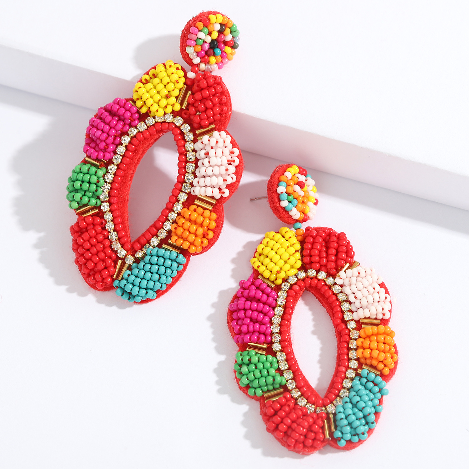 creative ethnic style color geometric cloth rice bead earringspicture6