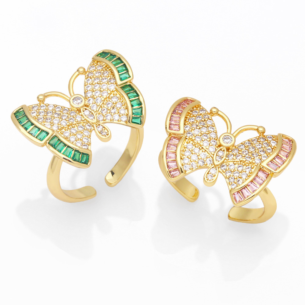 Fashion Exaggerated Full Zirconium Butterfly Copper Ring Female display picture 1