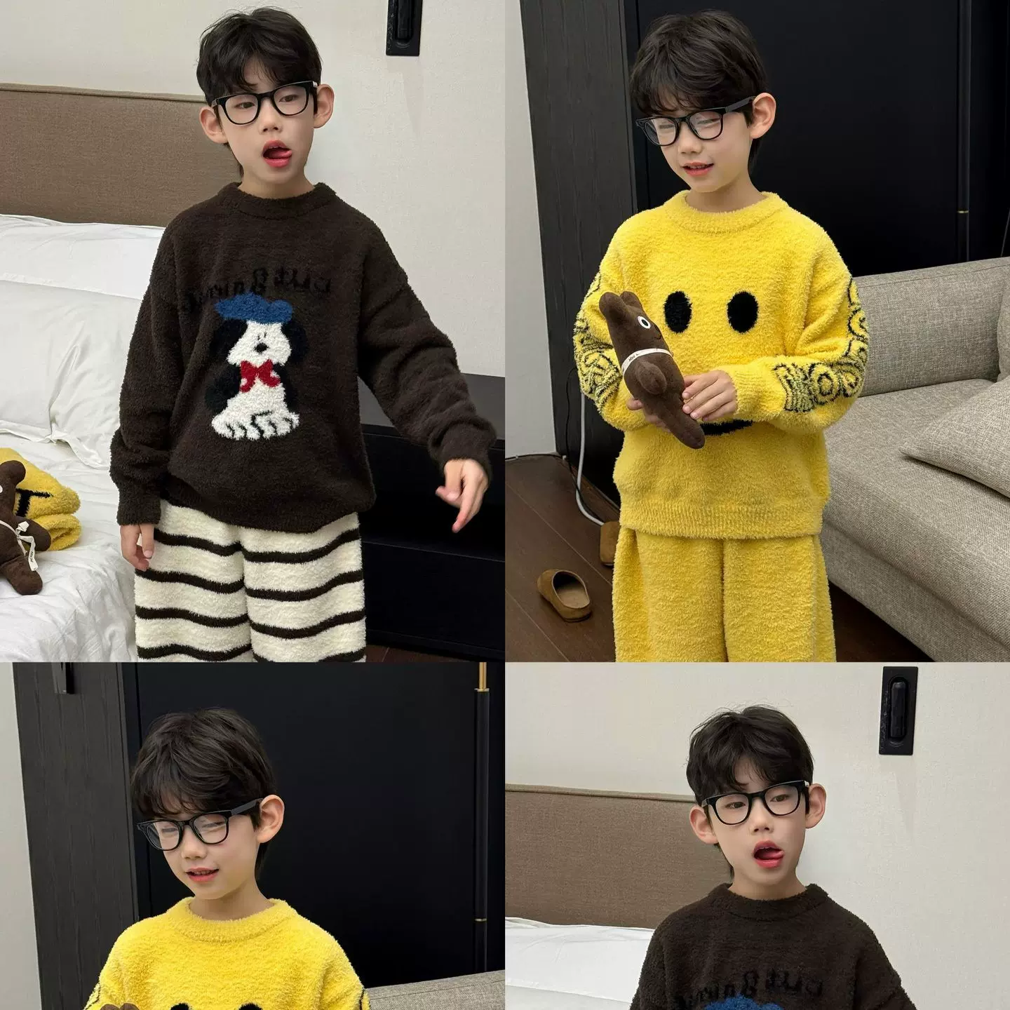 织里泰如2025冬季新款韩版男童加厚卡通半边绒家居服套装儿童潮