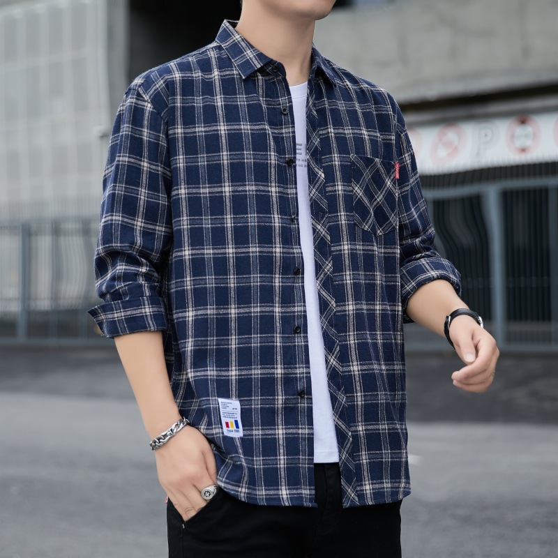 2023 camisa a cuadros suelta de los hombres abrigo de otoño estudiante camisa de manga larga camisa casual de los hombres entrega de una sola pieza