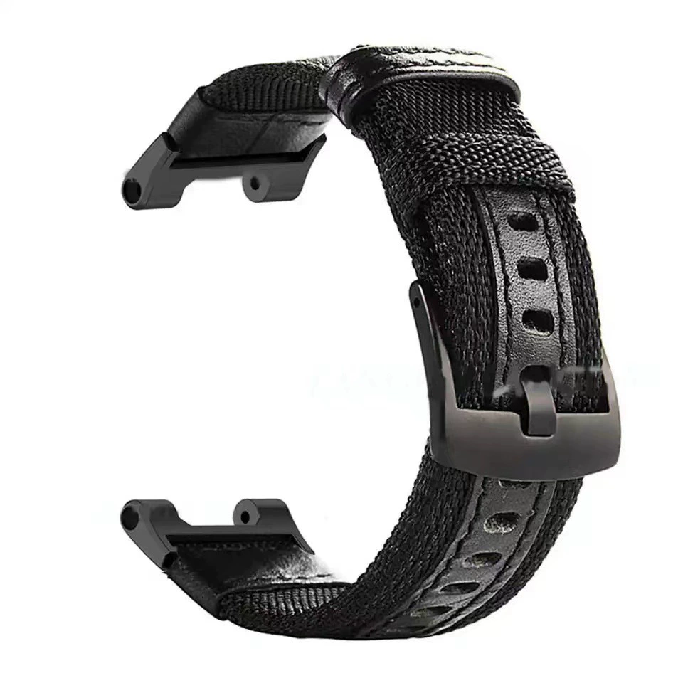 Ремешок для Huami Amazfit T‑Rex (A1918) — холщовый нейлон чёрный, кожаная отделка, с отвёрткой