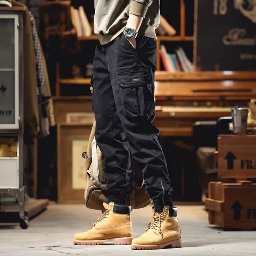 Workwear Pants for Men - Spring and Autumn Season Durable Small Leg Gaiter Pants, American Retro Style, Multiple Pockets, Outdoor Casual Long Pants
