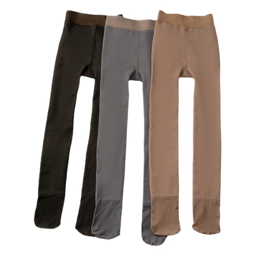 Ropa exterior transfronteriza falsa a través de la carne otoño e invierno a través de la piel leggings de talla grande más vellón azafata femenina piernas brillantes grises pantimedias gruesas