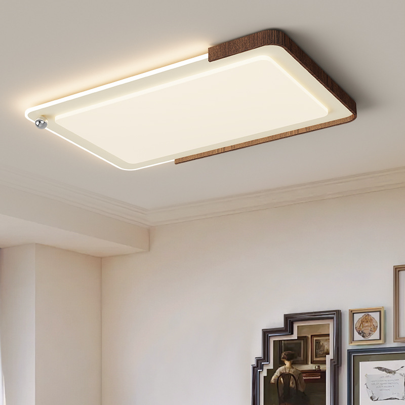 Lámpara de sala de estar Retro Wabi-Jifeng Color de nogal Lámpara de techo de sala Lámpara de Zhongshan de estilo crema antigua de espectro completo