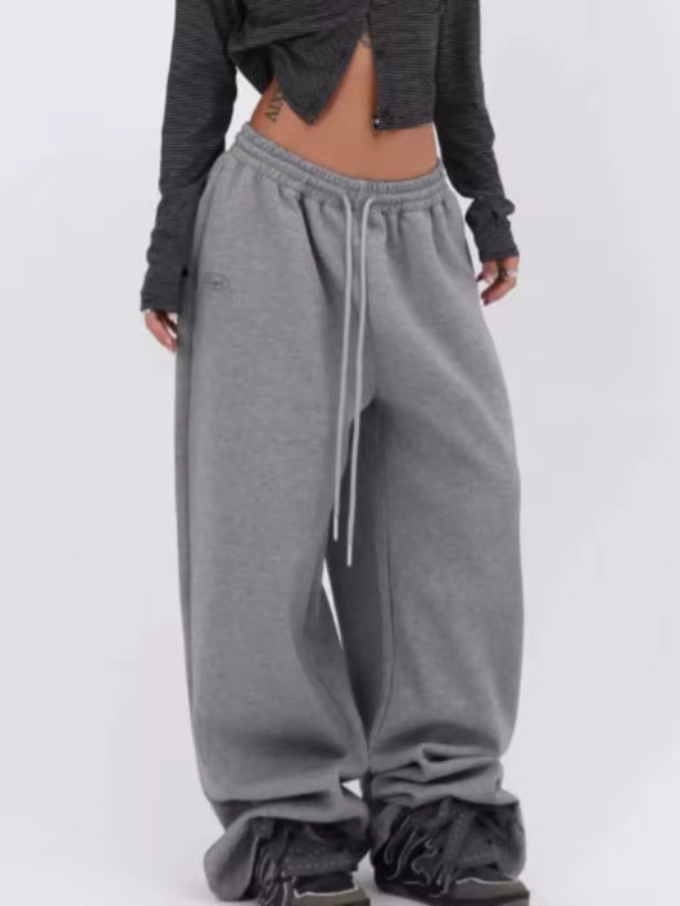 Pantalones deportivos grises transfronterizos europeos y americanos 2025 para mujer retro hip-hop Pantalones casuales coreanos para correr de gran tamaño Harajuku Beauty