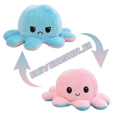 Face-changing Octopus Doll Double-sided Flip-on Expression Doll Plush Toy Sleeping Pillow Female Birthday Gift (Oyuncaq yastıqlar) - pink-to-light-blue-20cm
