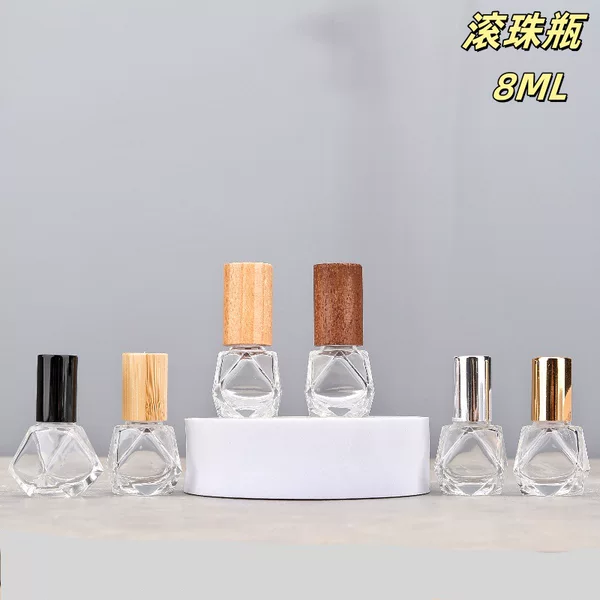 G018-8Ml Rhombus Perfume Bottle Roller Ball Bottle Portable Perfume Bottle Rolling Ball Empty Bottle Glass Essential Oil Bottle