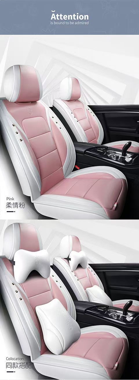 Suitable for New Cartoon Car Seat Cushions, Universal for All Seasons, Fully Enclosed Seat Covers, Wear-Resistant and Dirt-Resistant, Five-Seater Leather Seat Covers