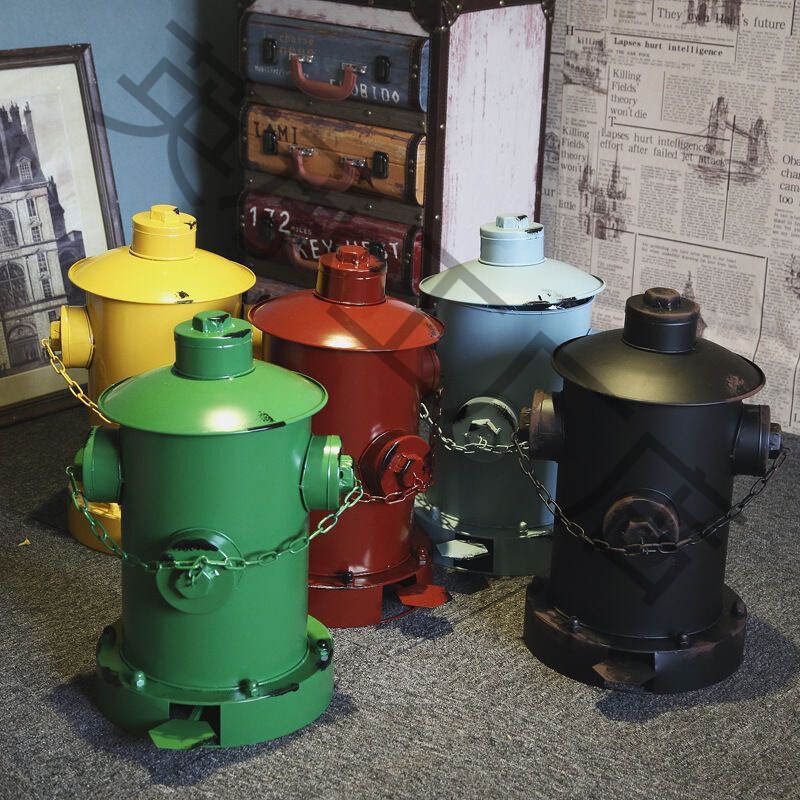 Retro Iron Industrial Style Creative Stylish Fire Hydrant Large Covered Foot-Operated Metal Trash Can Living Room Outdoor Tube