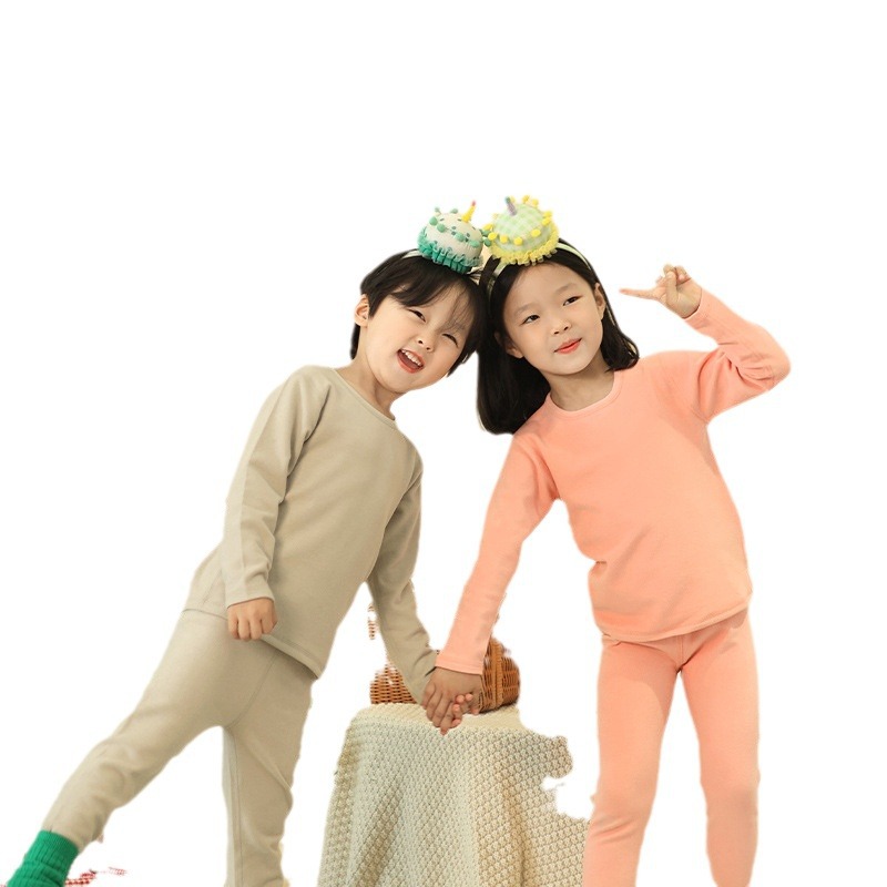 드 롱 어린이 열 속옷 세트 소년 소녀를위한 두꺼운 가을 옷과 가을 바지를 기모