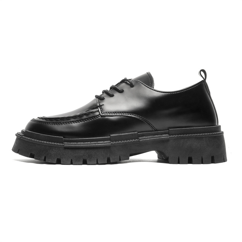 Otoño nuevo hombre casual zapatos de cuero estilo británico moda negro zapatos universitarios zapatos de cabeza alta suela gruesa