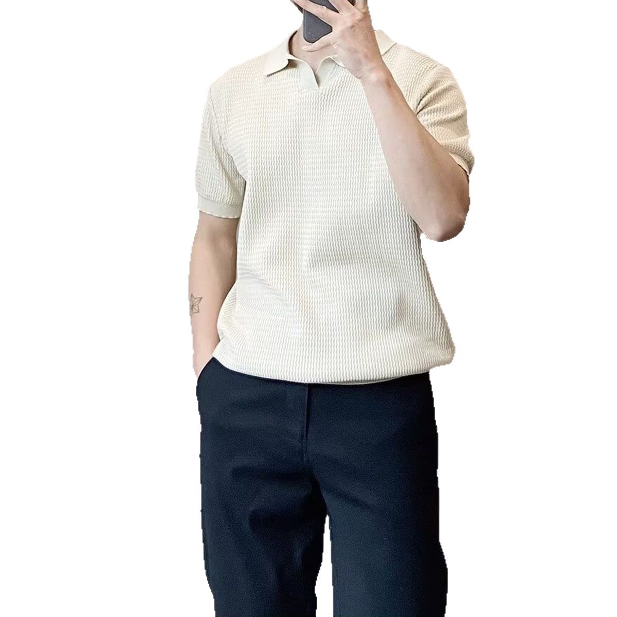 Verano nueva camiseta de manga corta hombre polo camiseta de hielo cuello V delgado camiseta comercial comercio exterior al por mayor transfronterizo