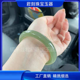 天然古青白色湖水绿玉石手镯复古胖圆条天然阿富汗玉手镯