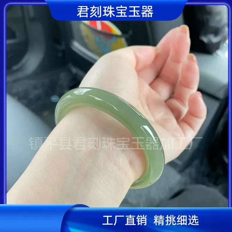 天然古青白色湖水绿玉石手镯复古胖圆条天然阿富汗玉手镯