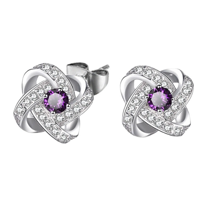 Silver elegant earrings, Korean style, four-leaf clover