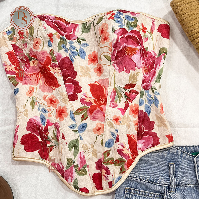 Nuevo chaleco de pintura al óleo de galía corto sexy envuelto en la parte posterior de la chaqueta retro vestimenta de cuerpo