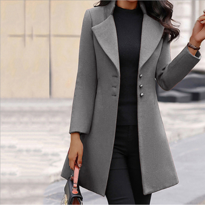 Mid-Length Korean-Style Reversible Collar Wool Coat With Slimming Effect In Solid Color For Women_ecoleips.com