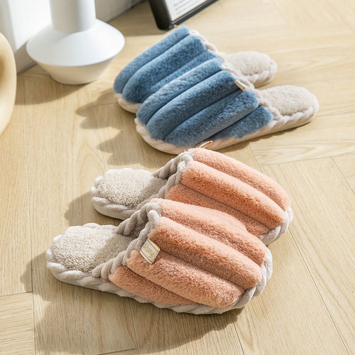 Cotton slippers for women in autumn and winter for home use, indoor, non-slip thick soles for couples, warm confinement, winter plush men's slippers