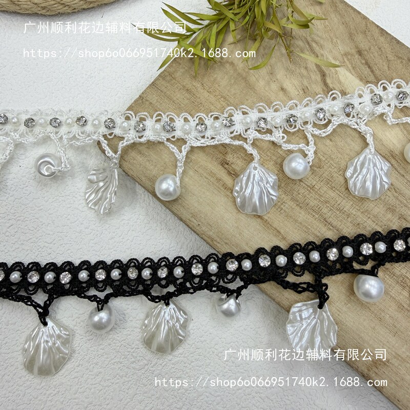 Micro-Elastic Handmade Pearl Shell Pendants, Ethnic Style Ribbon Lace, Clothing Accessories, Home Curtains, Clothing and Hat Accessories