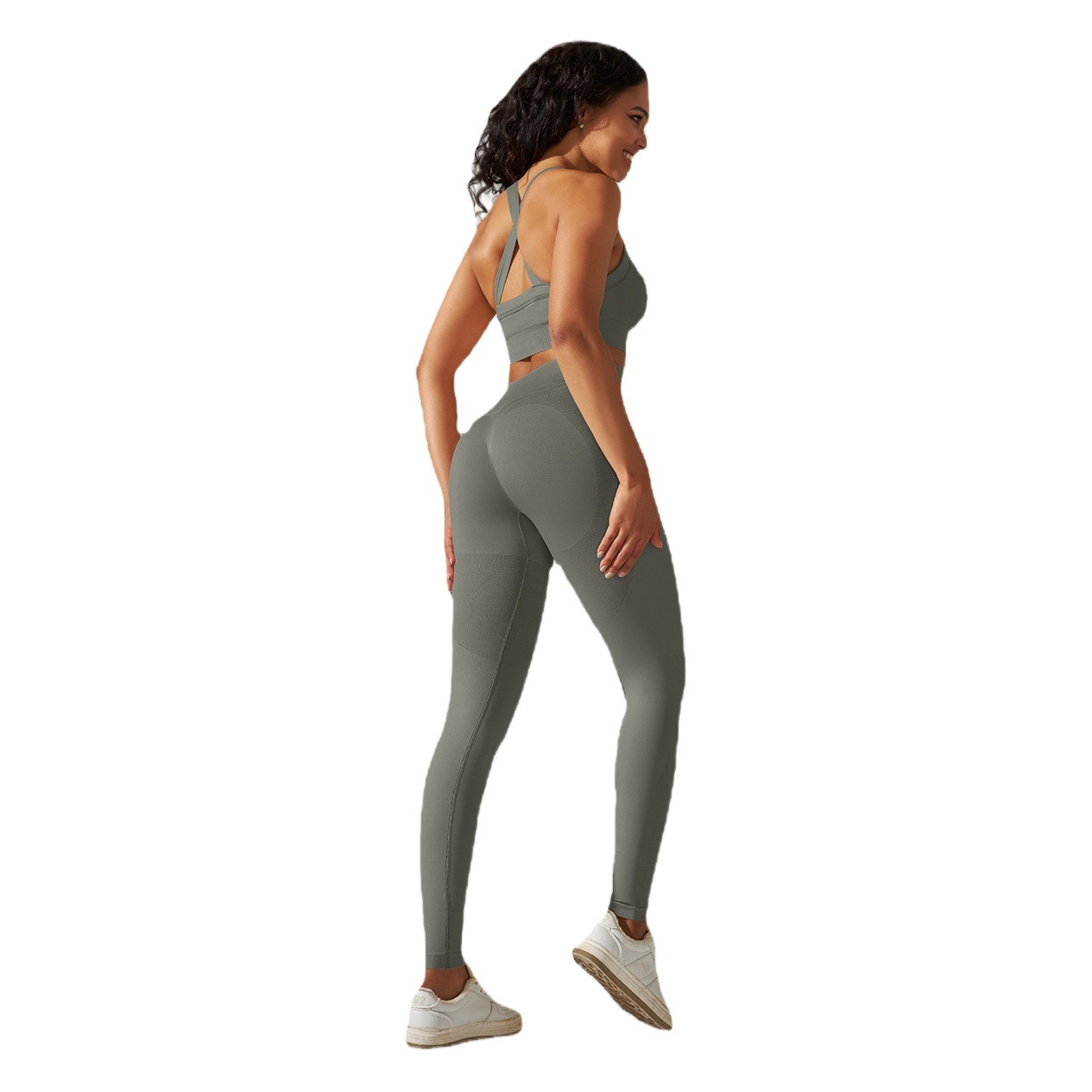 Nueva transfronteriza de Europa y América de belleza sin costuras espalda cruzada correa de hombro doble chaleco deportivo sujetador traje de correr fitness yoga pantalones