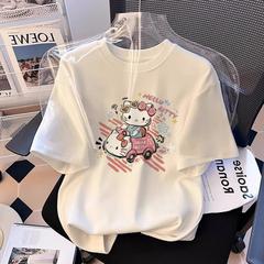 Kt猫半袖tシャツ女性純綿肌に優しい夏純綿夏服半袖2025新作服