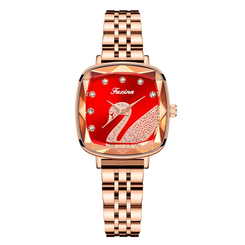 075 rose gold shell red face single watch