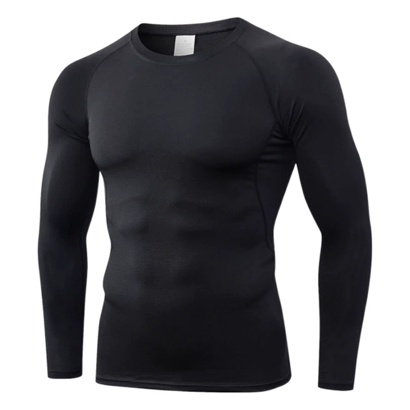Мужская черно-белая классическая спортивная футболка с длинными рукавами для фитнеса, бега на открытом воздухе, влагопоглощающая, быстросохнущая, облегающая, высокоэластичная, приталенного кроя.