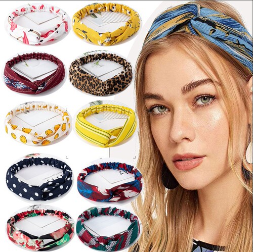 Japanese and Korean hair accessories retro polka dot print wide-brimmed cross hair band sweet simple headscarf elastic hair band headband
