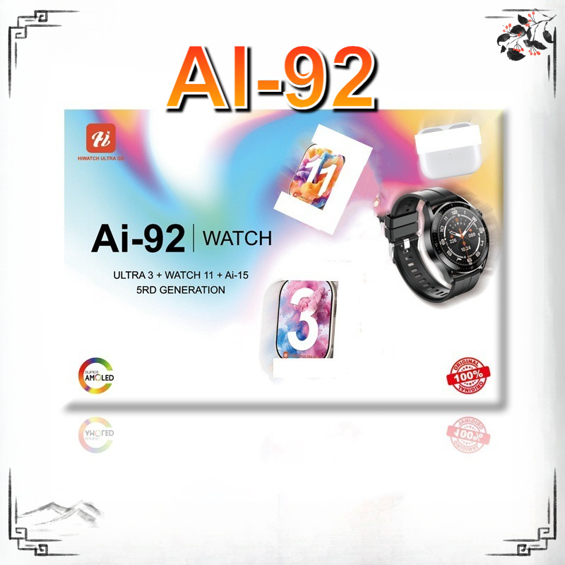 New Ai-92 Smart Watch Sports + Business + Round Screen + Bluetooth Headset Set 3 Chargers 7 Watch Straps