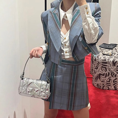 供南油！2025秋季新款法式格子西装上衣