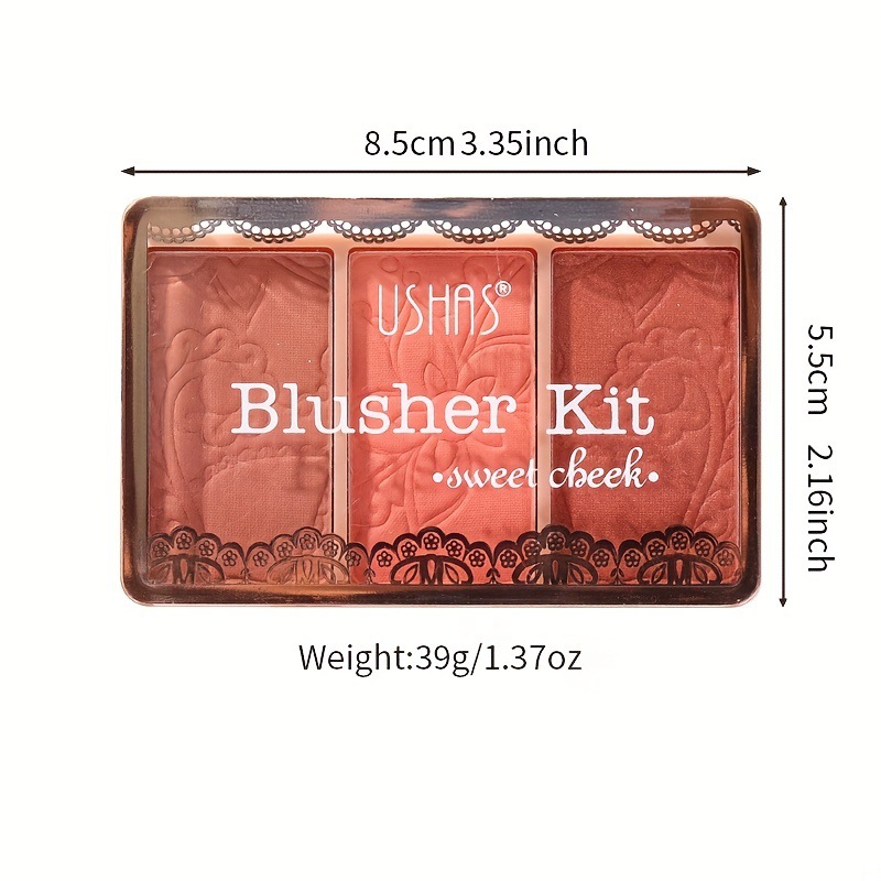 USHAS Amazon mezcla transfronteriza colorete degradado de tres colores plato de reparación de maquillaje desnudo natural rosa no es fácil de volar