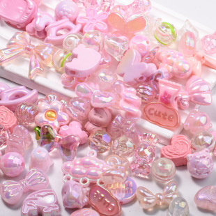 Mixed color wok full color mixed loose beads UV plated straight hole acrylic shaped cartoon DIY mobile phone chain beads