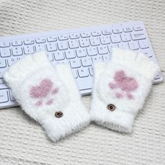 韓国風暖かい手袋、かわいい猫の爪と熊の手の形、ハーフフィンガー、折り返しデザイン、ニット、裏起毛、厚手、大人用、冬用、折り返しデザイン