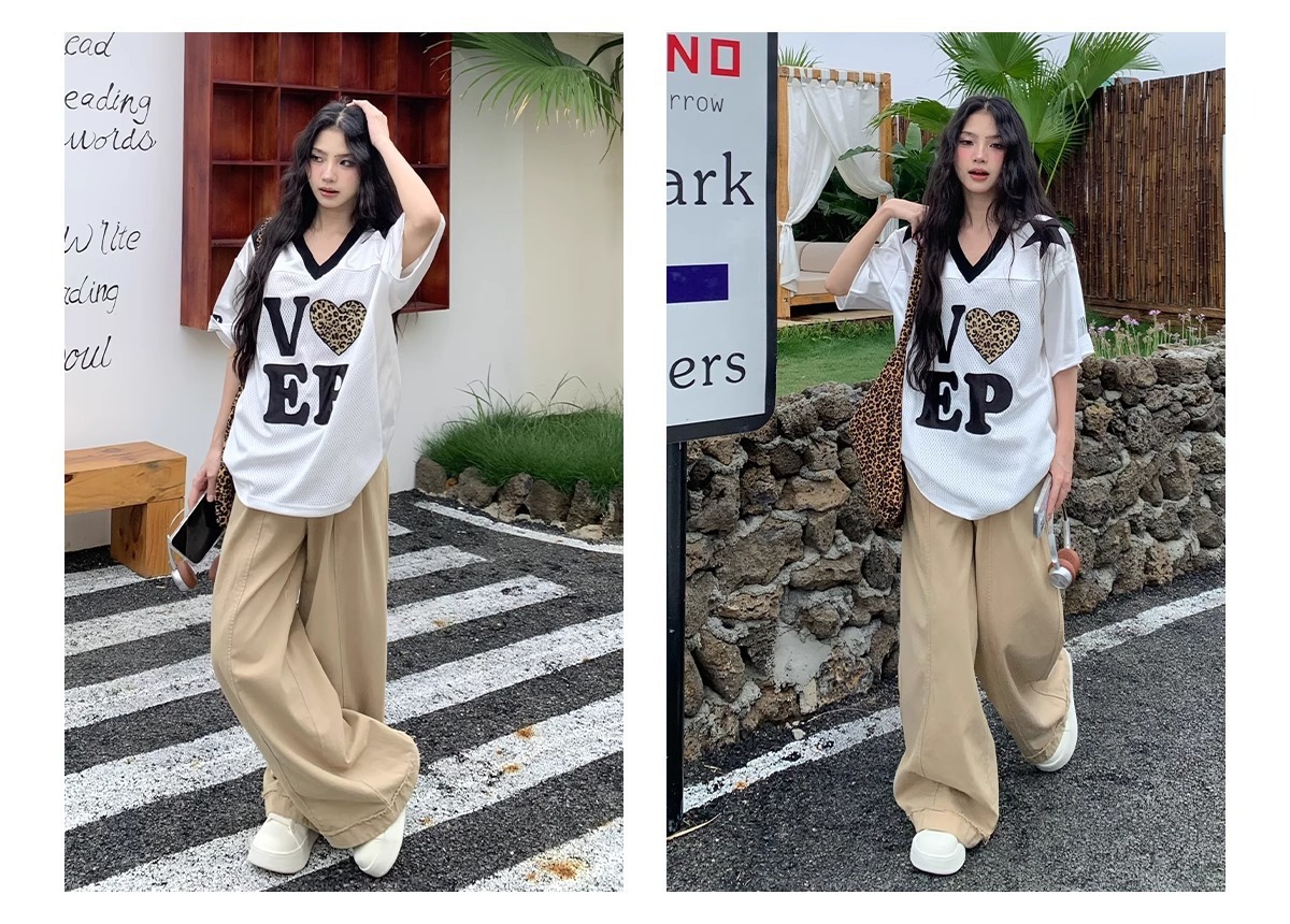 High Street American Leopard Print Summer Heart-shaped Short-sleeve New T-shirt For Men And Women, INS Korean Style_viptrois.com