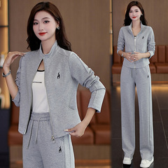 时尚套装女2025秋季新款洋气显瘦立领卫衣外套阔腿裤休闲两件套潮