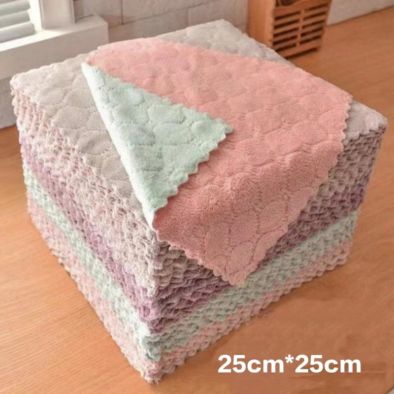 コーラルベルベットキッチン雑巾吸収性ふきん怠惰な雑巾両面肥厚家庭用テーブルたわしパッド|undefined