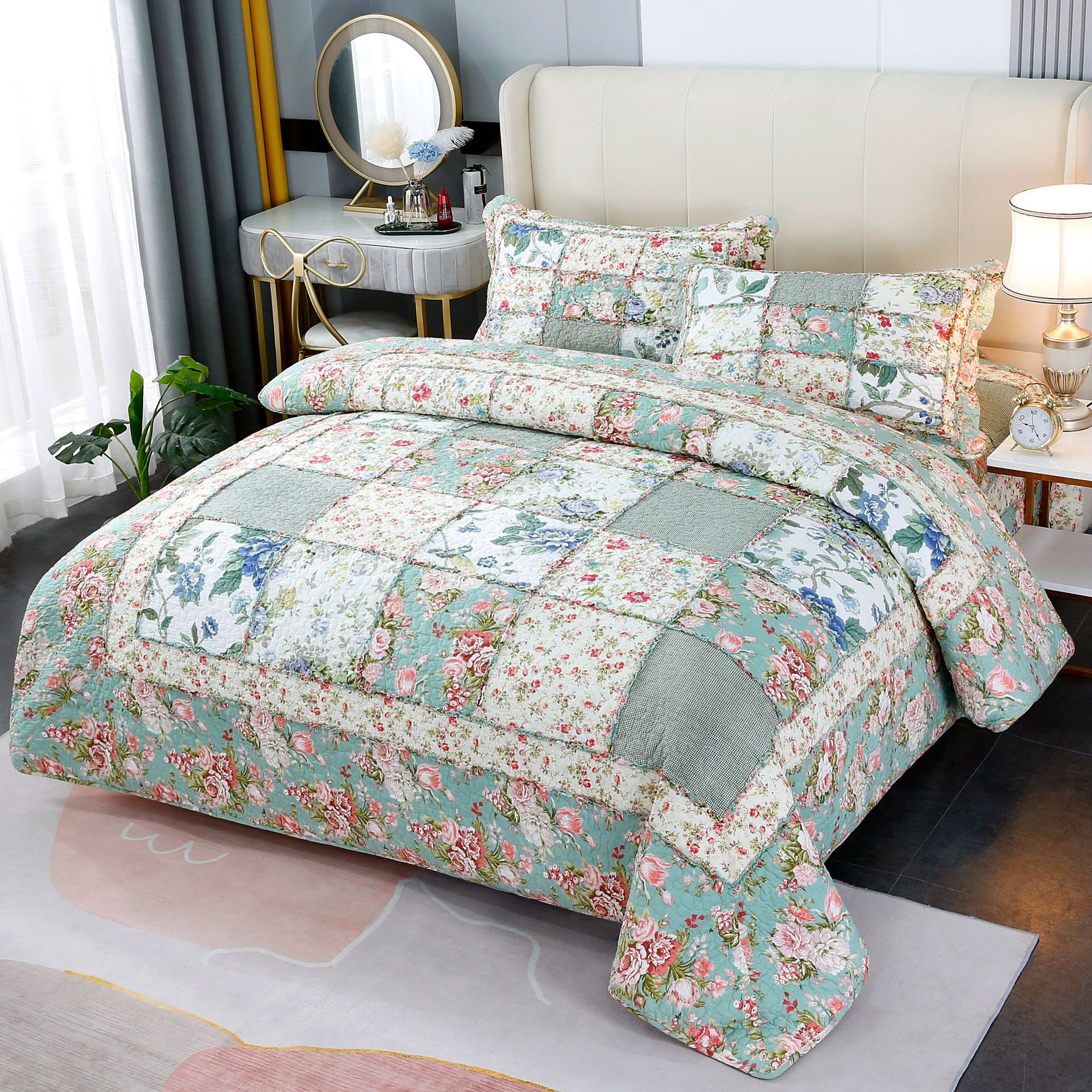 Cotton Patchwork Bedding Set Handmade Pastoral Style Four-piece_voghion.com