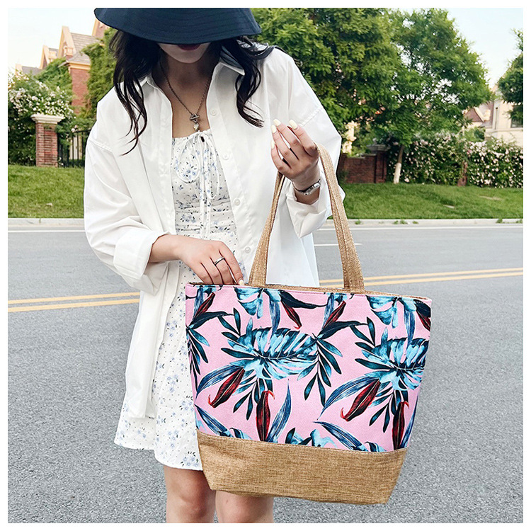 172g Weight Open Closure Type Double Shoulder Straps Strap Type Shoulder Bag Bags Type Travel, Street Occasion Canvas Material Tropical Pattern All Seasons Season Women's Gender Vacation Style Large Size Women's Large Canvas Tropical Vacation Open Shoulder Bag 6