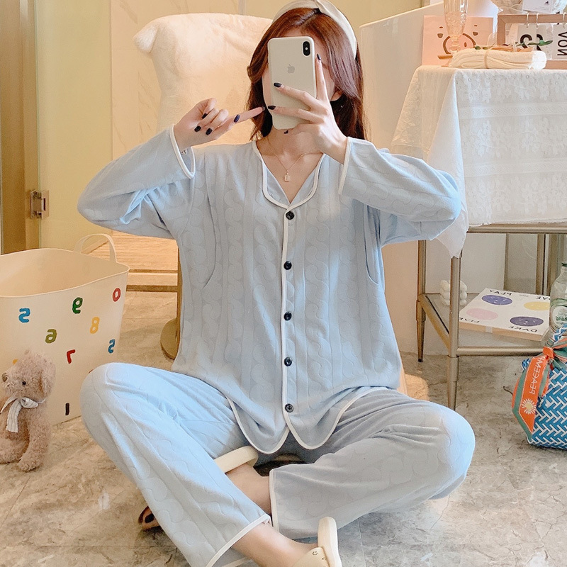 Internet Celebrity Pure Cotton Simple ins Fashion Small Lapel Maternal Breastfeeding Clothes Spring and Autumn Postpartum Breastfeeding Clothes