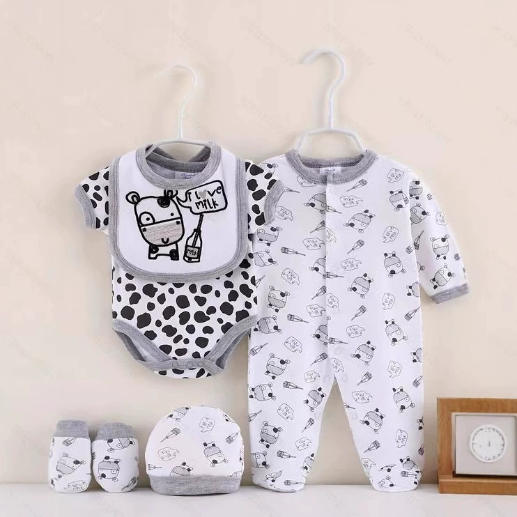 Новый ребенок новорожденный ребенок ноги комбинезон костюм с длинными рукавами одежда хлопчатобумажная куртка шапка из пяти частей