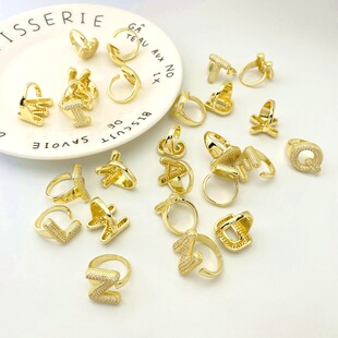 Cross-border Hot Sale 26 English Alphabet Ring European and American Personality Chubby One-sided Full Zirconium Retro Opening Ring