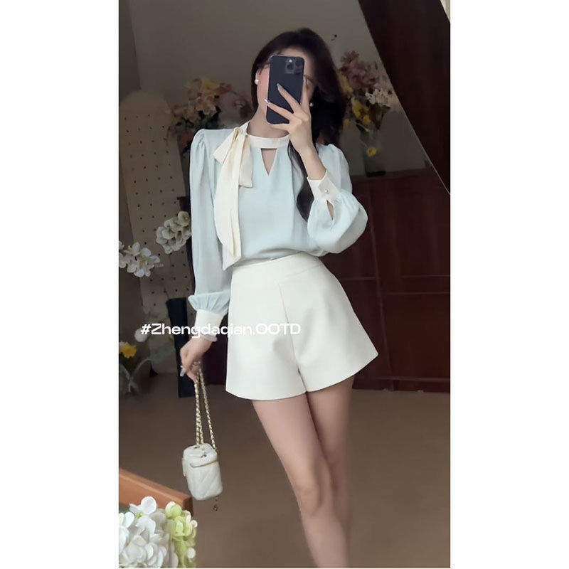 Ensemble deux pièces GraceChic printemps, pantalon long, tailleur professionnel, chemise élégante pour femme, short tendance style coréen_voghion.com